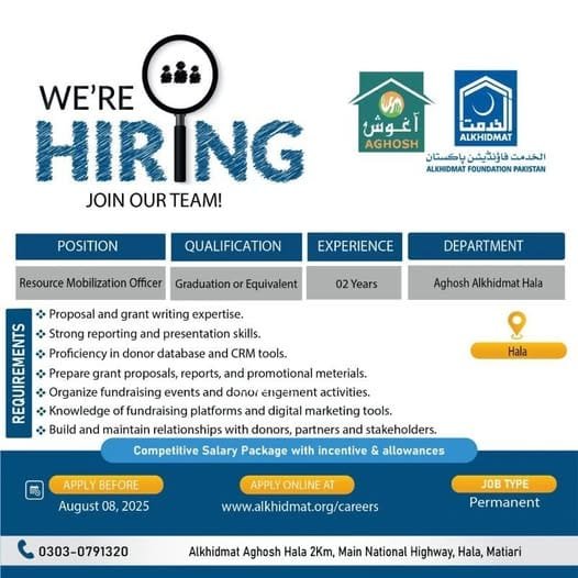 Alkhidmat Foundation NGO Pakistan Jobs in Hala Sindh