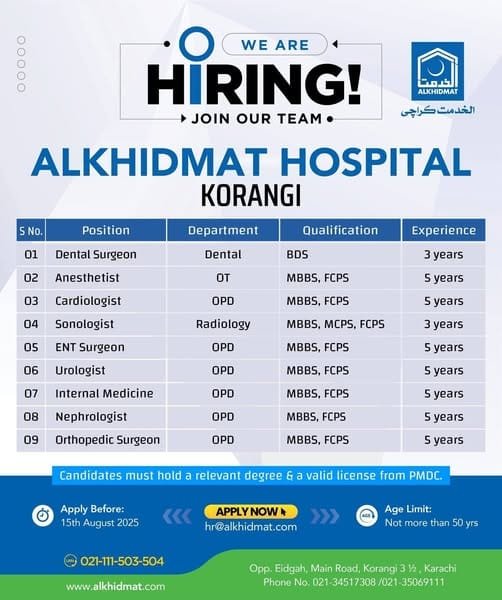 Alkhidmat Foundation Hospital Karachi Jobs