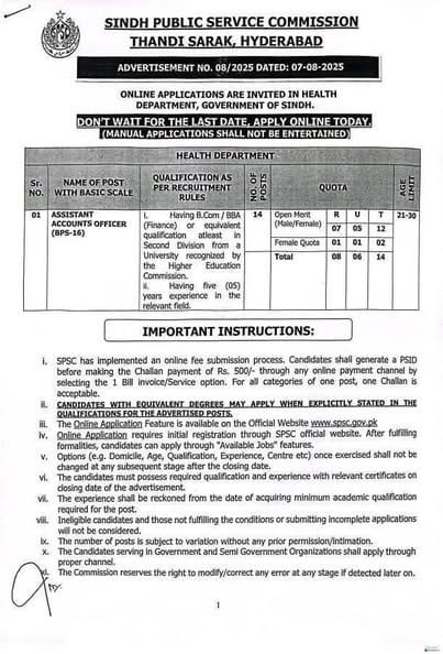 SPSC Health Department Jobs 2025