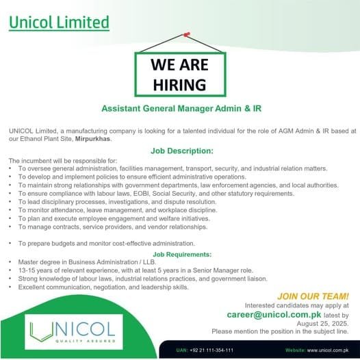 Unicol Limited Jobs 2025