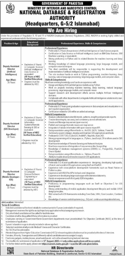 National Database and Registration Authority NADRA Jobs