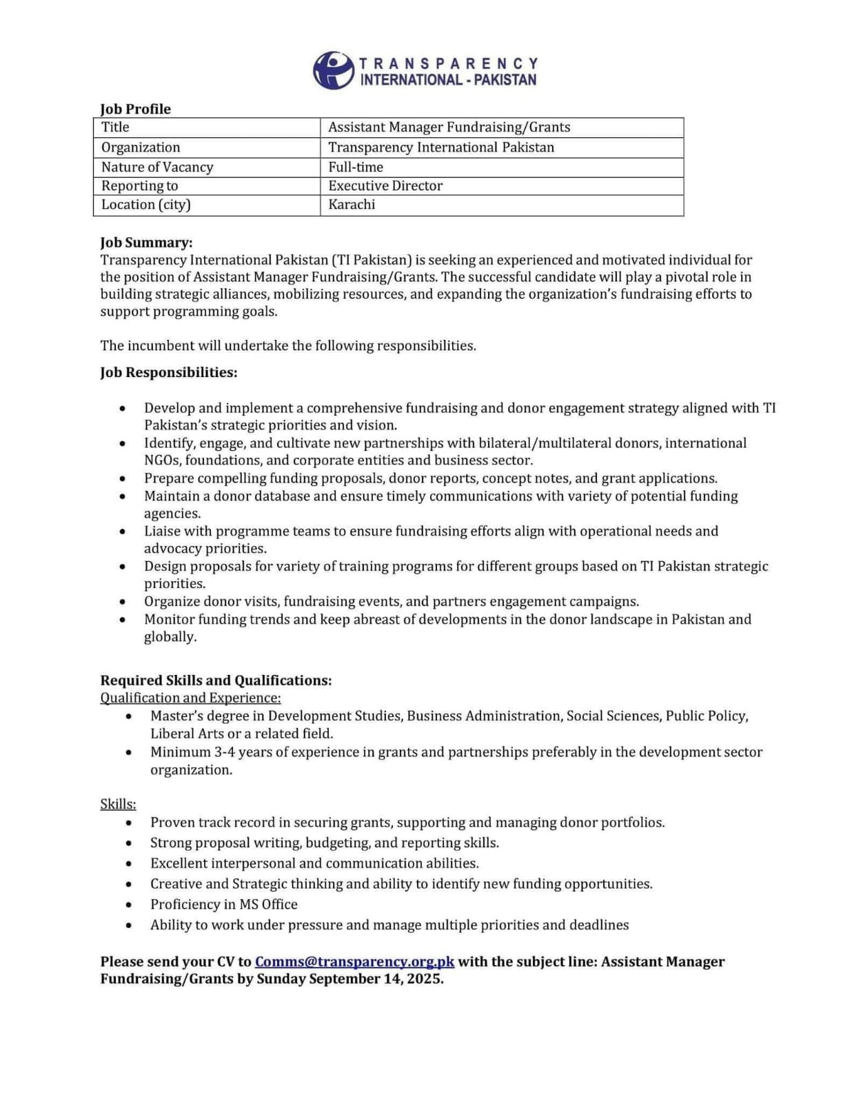 Transparency International Pakistan (TIP) NGO Jobs in Pakistan