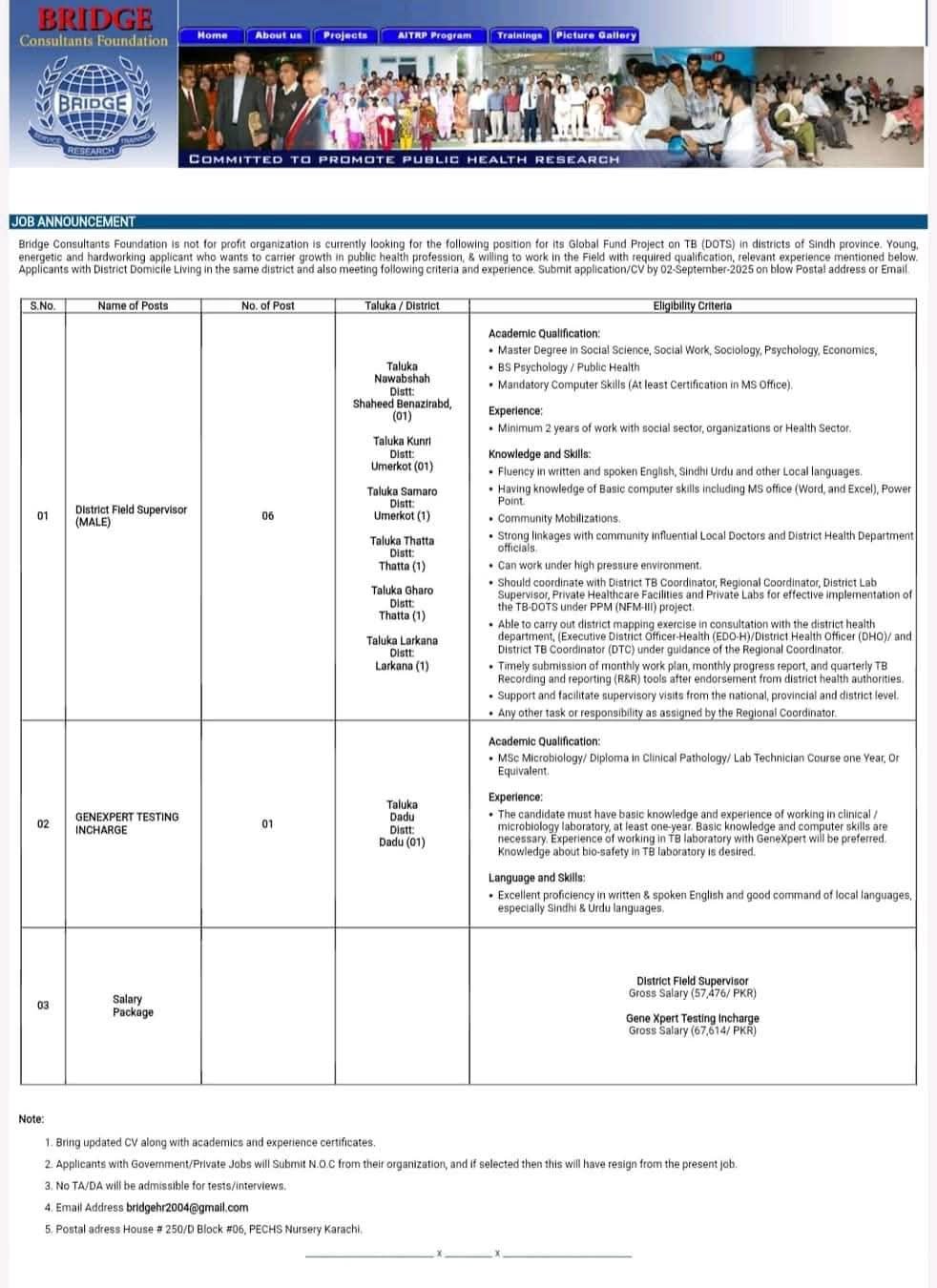 BRIDGE Consultants Foundation NGO Jobs in Sindh