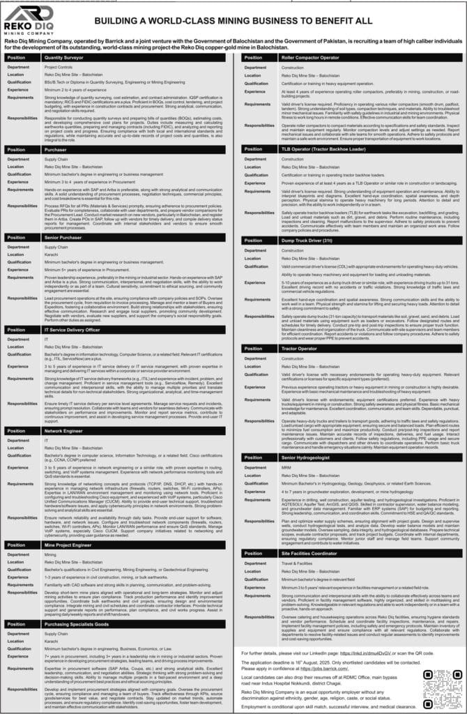 Reko Diq Mining Company Jobs