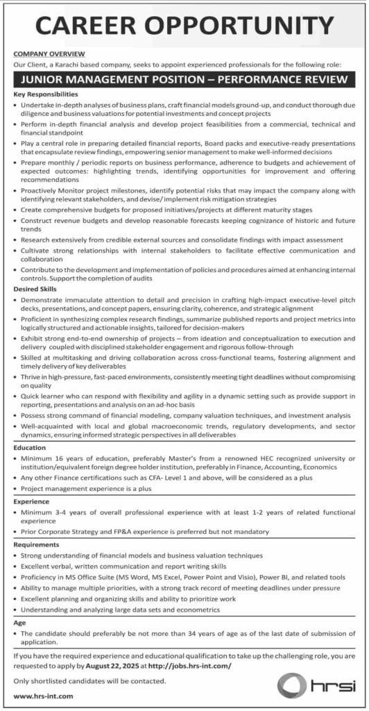 HRS Job Opportunities in Karachi
