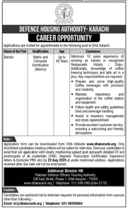 Defence Housing Authority (DHA) Karachi Jobs