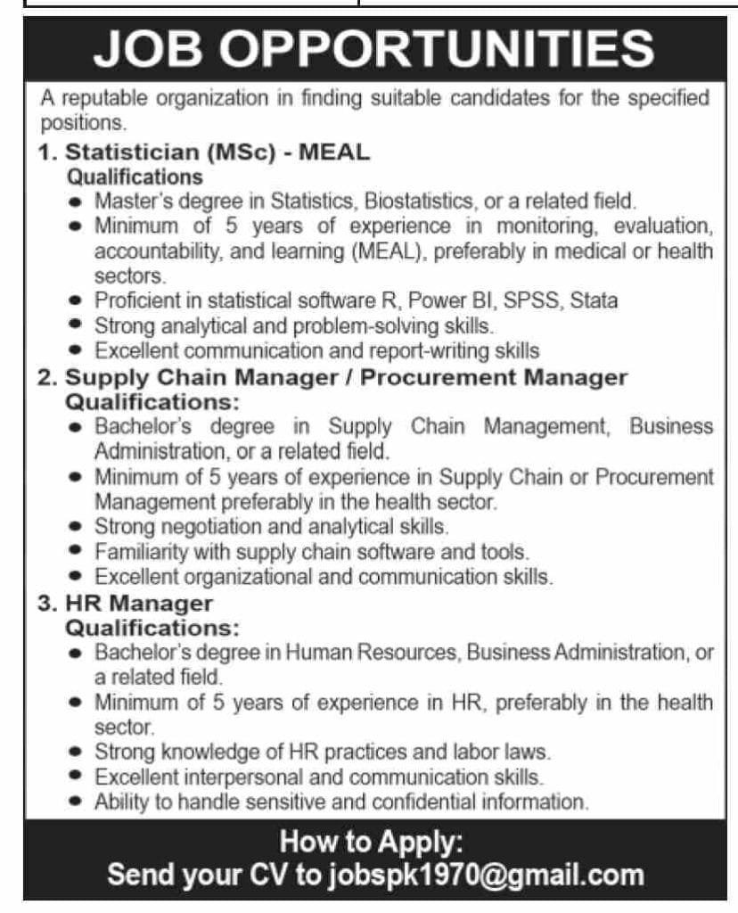 Reputable Organization NGO Job Opportunities