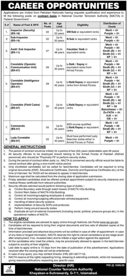 National Counter Terrorism Authority NACTA Jobs
