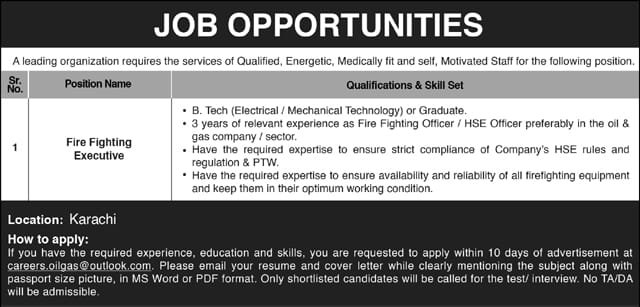 Jobs Available at Oil Gas Industry Karachi Sindh