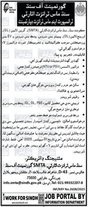 SMTA Sindh Mass Transit Authority Job Vacancies