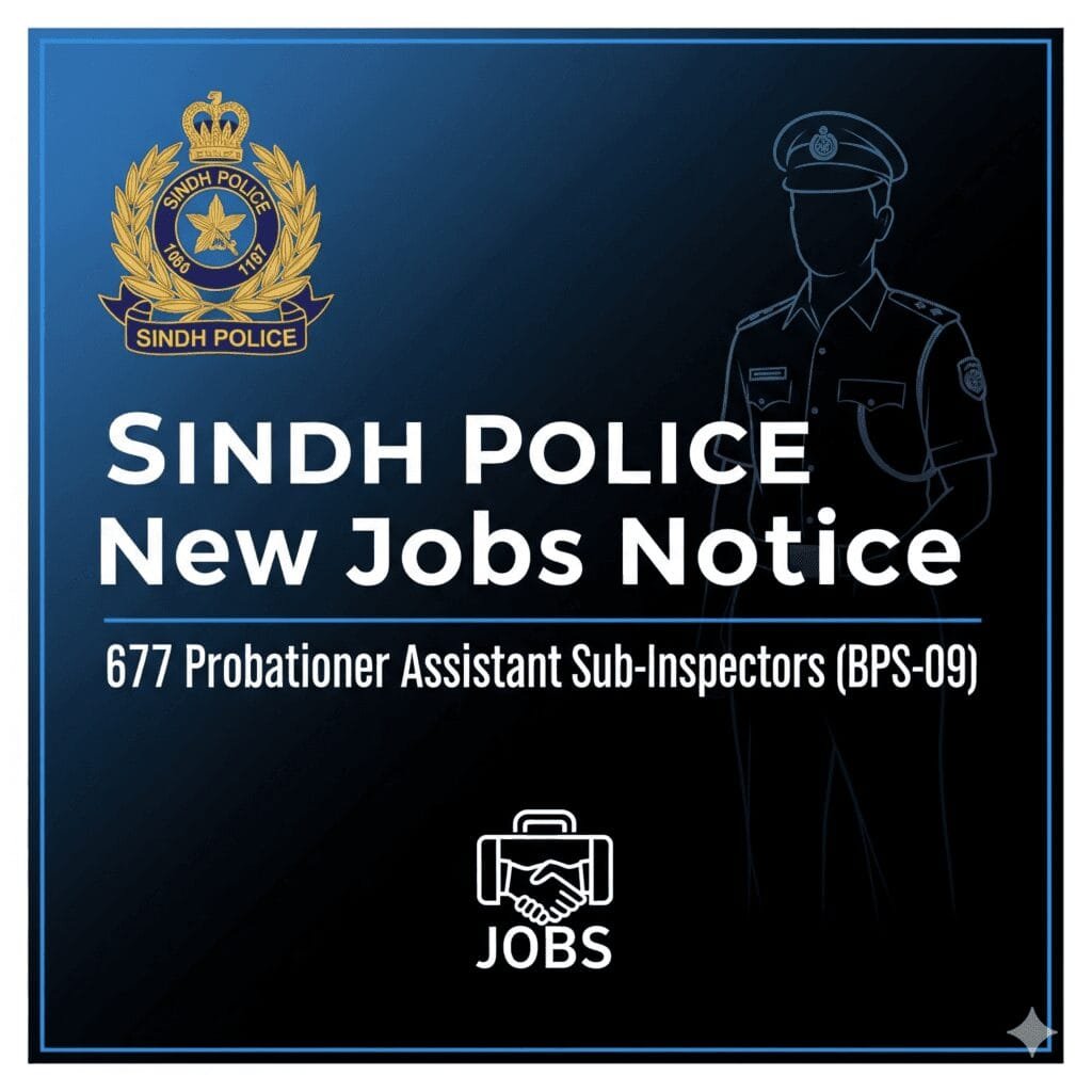 Sindh Police New Jobs Notice 677 Probationer Assistant Sub-Inspectors (BPS-09)