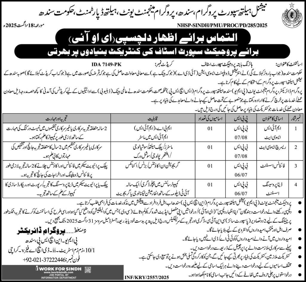 NHSP Sindh Health Dept Management Jobs Karachi 2025