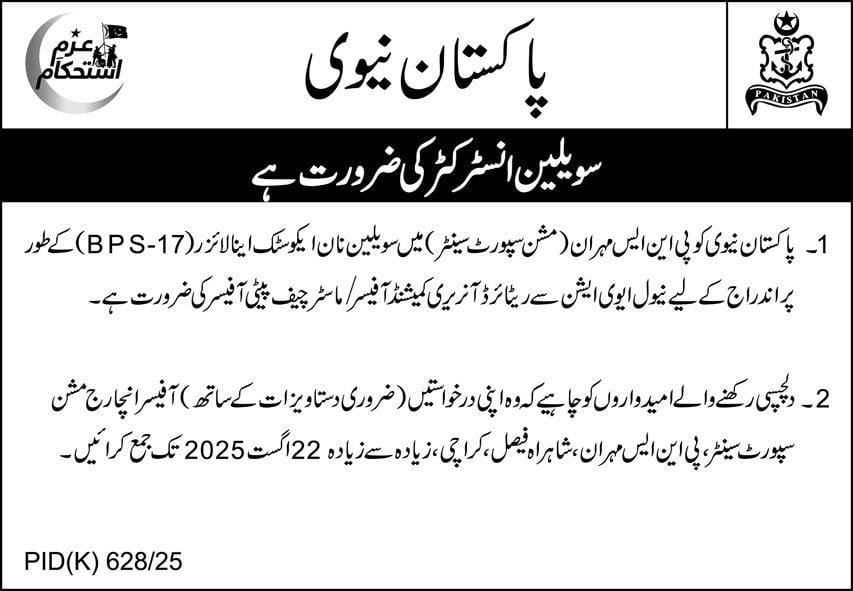 Pakistan Navy PNS Mehran Karachi Jobs 2025