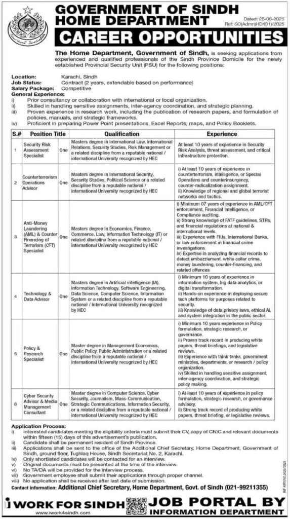 Sindh Govt Jobs: Sindh Govt Home Department Jobs