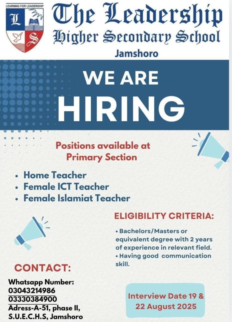 Leadership Higher Secondary School Jobs in Jamshoro
