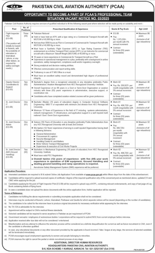 Pakistan Civil Aviation Authority CAA Karachi Jobs 2025
