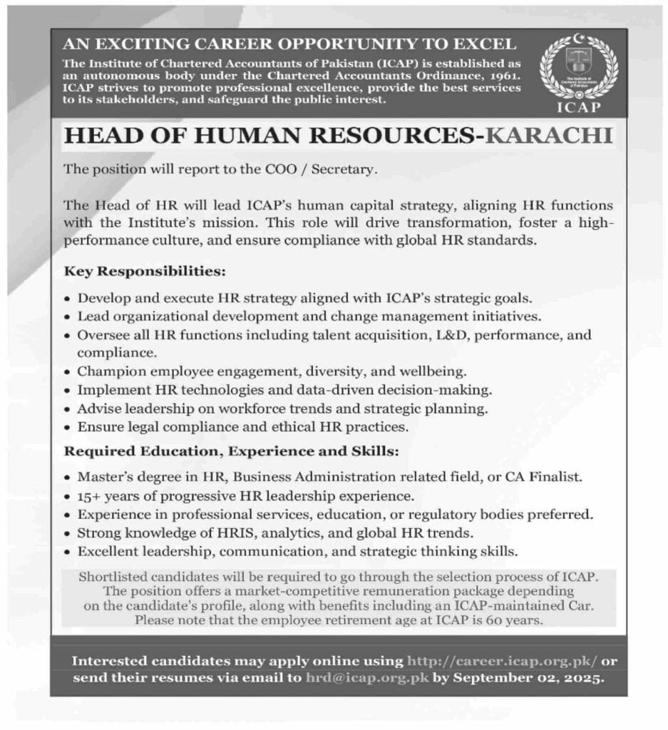 Institute Of Chartered Accountants Of Pakistan ICAP Job 2025