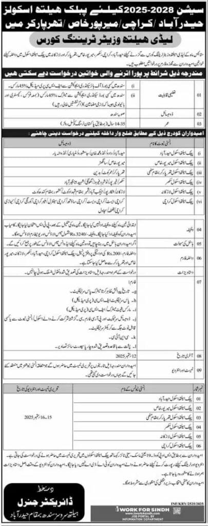 Public Health Schools Sindh Jobs 2025 Online Apply for Lady Health Visitor
