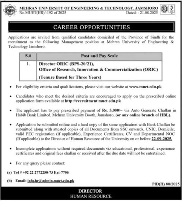 MUET Mehran University Of Engineering and Technology Jobs in Jamshoro