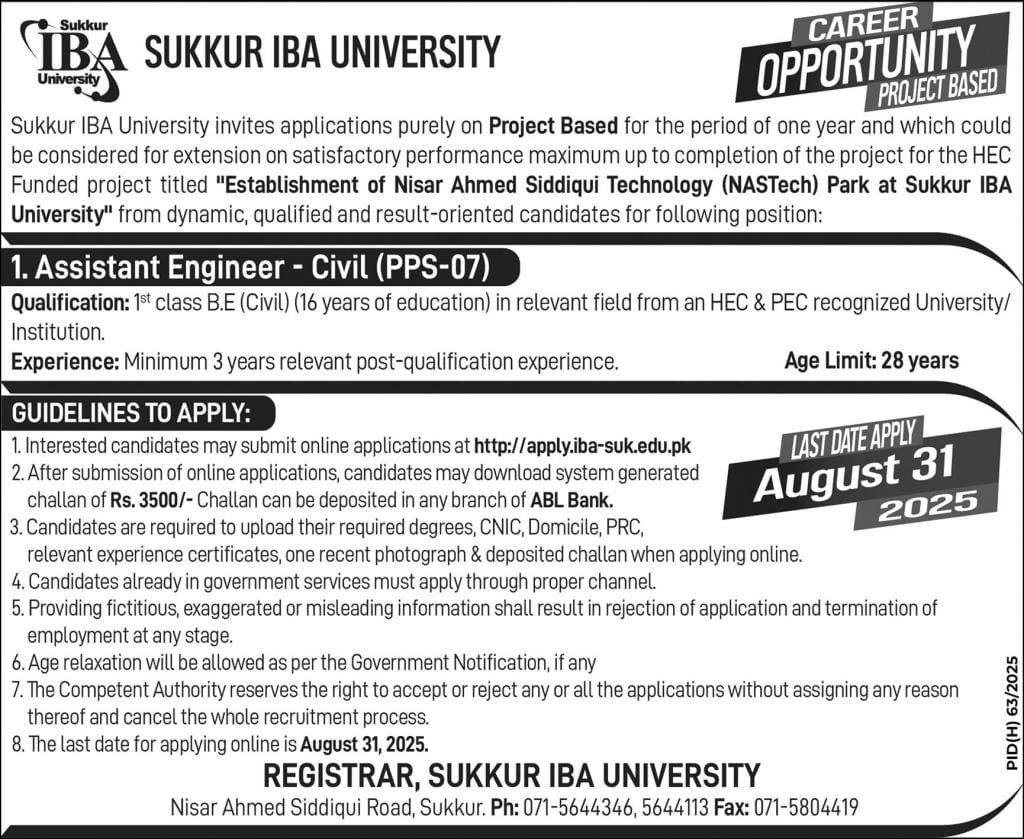 IBA Sukkur University Jobs 2025