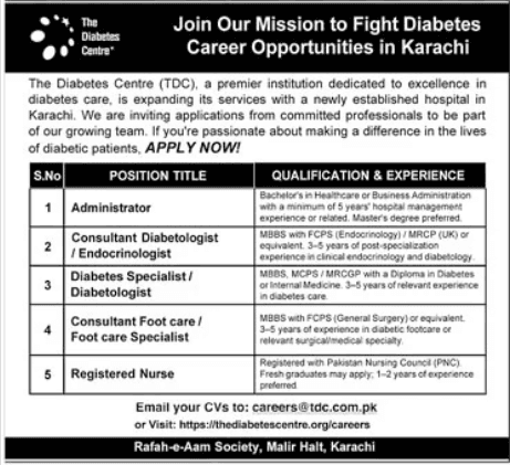 The Diabetes Centre TDC Karachi Jobs