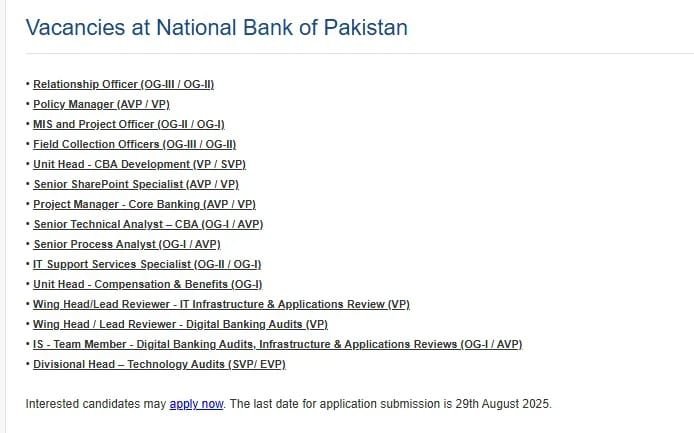 NBP Jobs 2025 Online Apply For National Bank of Pakistan Careers Opportunities Today