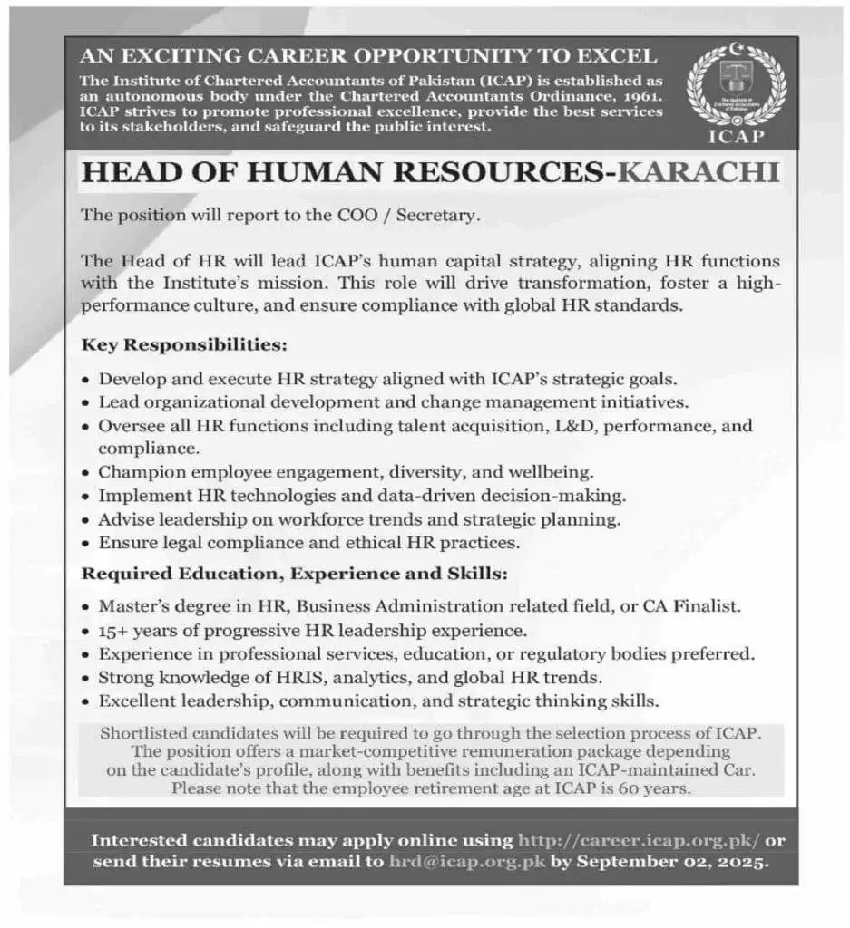Institute Of Chartered Accountants Of Pakistan ICAP Job 2025