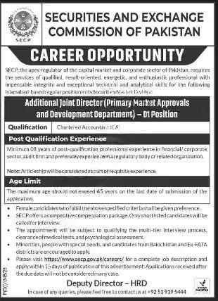 SECP Careers 2025 Online Apply For Securities and Exchange Commission of Pakistan Career Opportunities