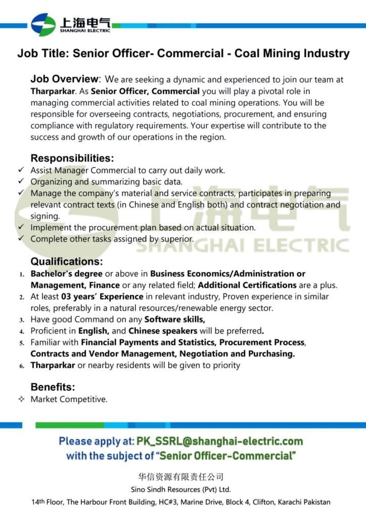 Shanghai Electric Thar Coal Mining Company Jobs Announced
