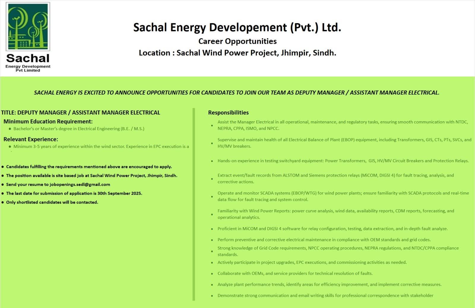 Sachal Energy Development Jobs in Sindh
