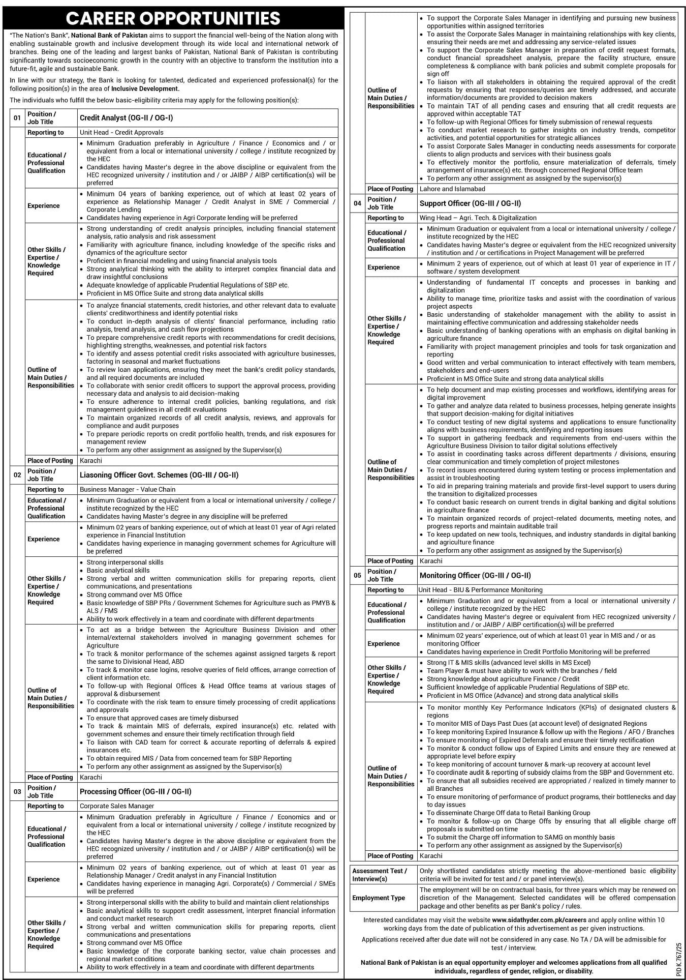 Career Opportunities at National Bank of Pakistan