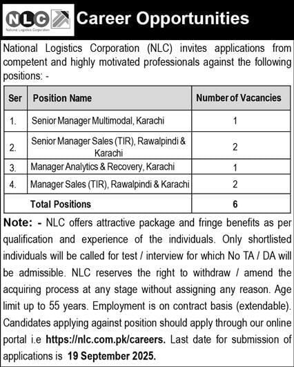 NLC National Logistics Corporation Jobs 2025