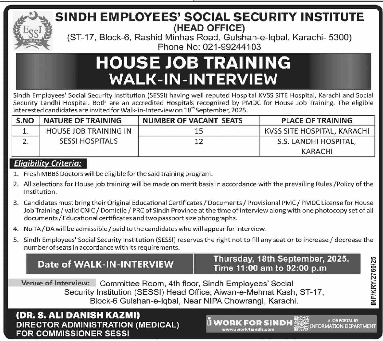 Sindh Employees Social Security Institution SESSI Jobs