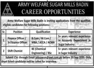 Army Welfare Sugar Mills Jobs 2025