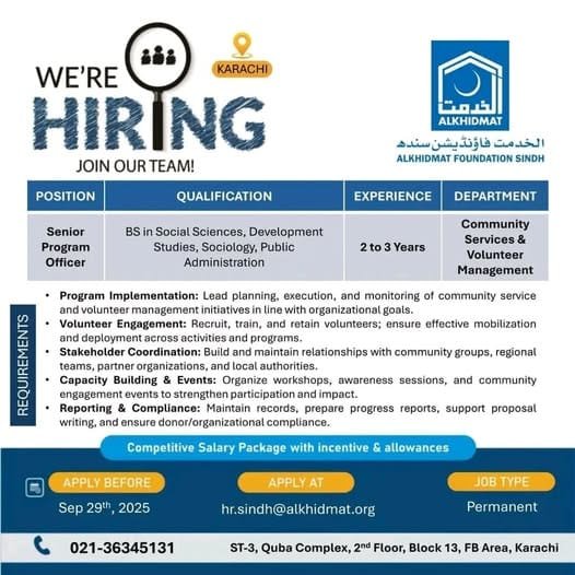 Alkhidmat Foundation NGO Jobs in Karachi