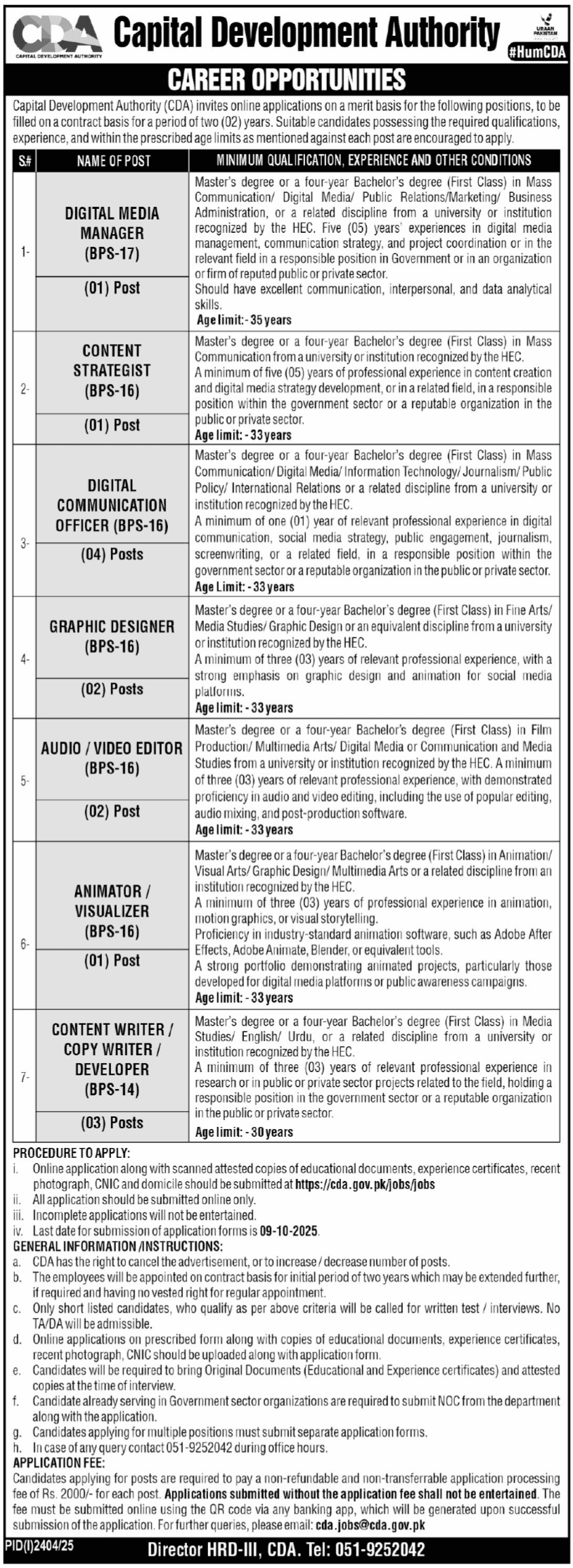 Capital Development Authority CDA Jobs 2025