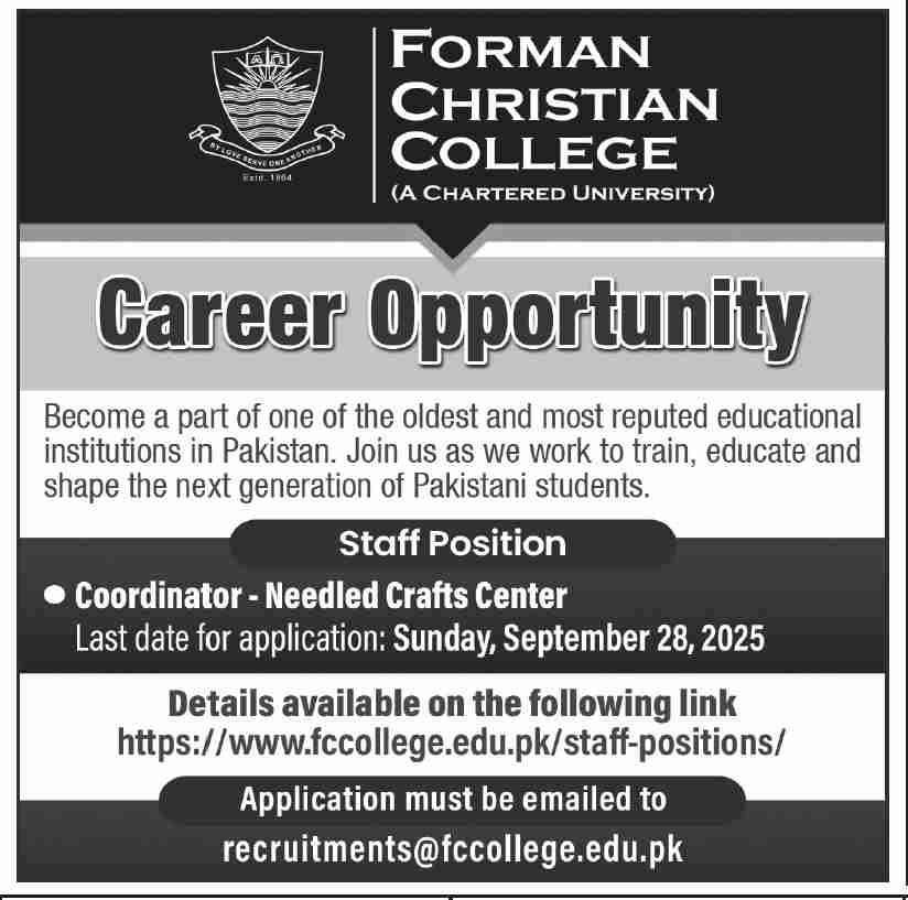 Forman Christian College Karachi Jobs 2025