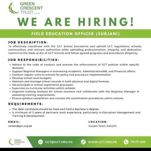 Green Crescent Trust Field Education Officer Karachi Jobs