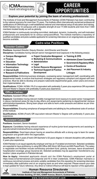 Institute Of Cost Management Accountants Of Pakistan Jobs