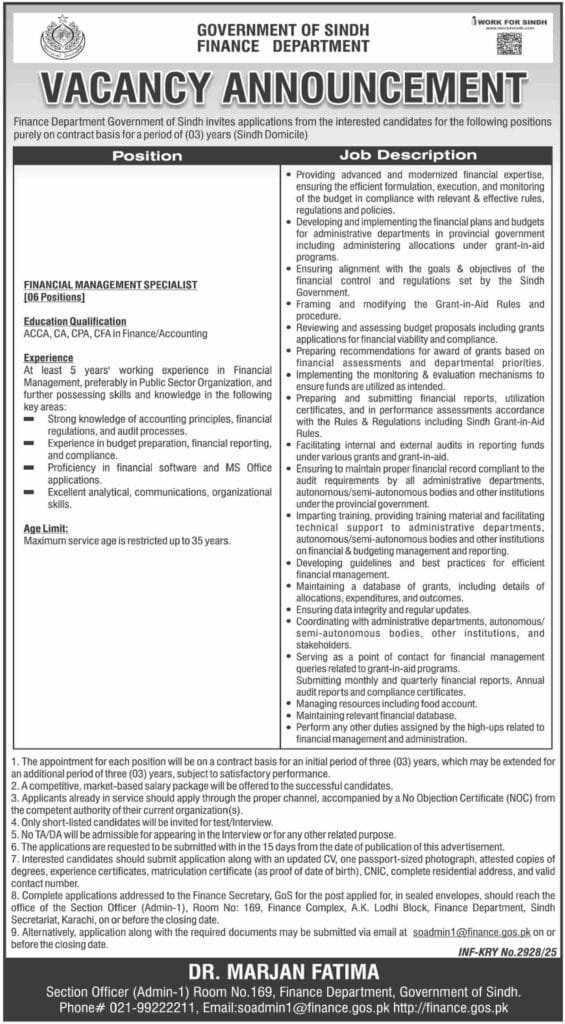 Job Opportunities At Finance Department Sindh