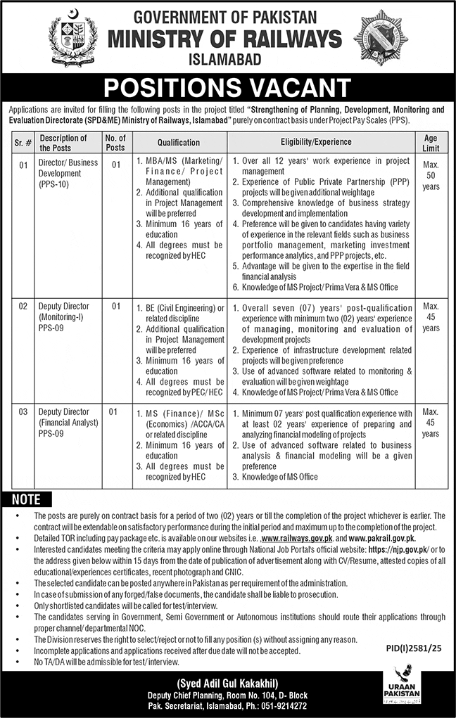Jobs Open At Ministry Of Railways 2025
