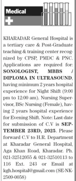 Kharadar Hospital Jobs 2025