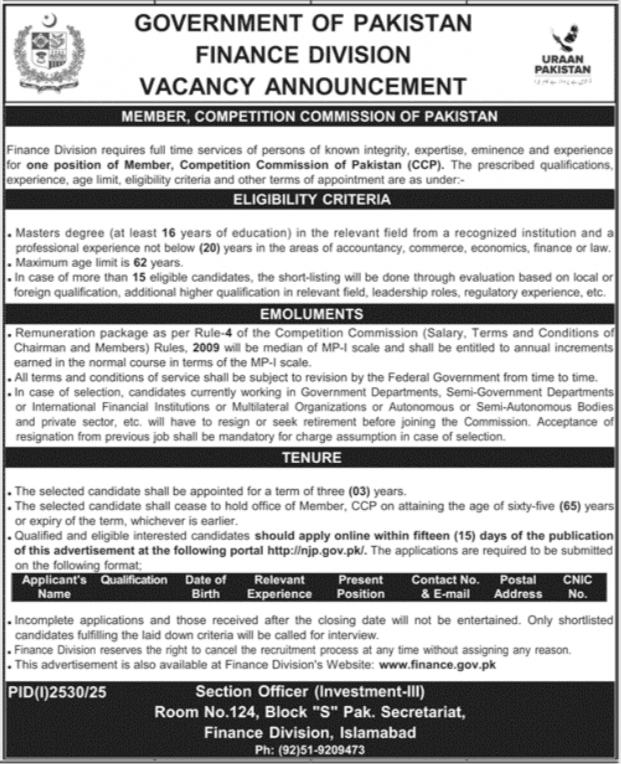 Latest Finance Division Pakistan Govt Jobs 2025
