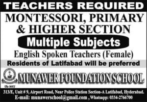 Munawar Foundation School Hyderabad Jobs 2025