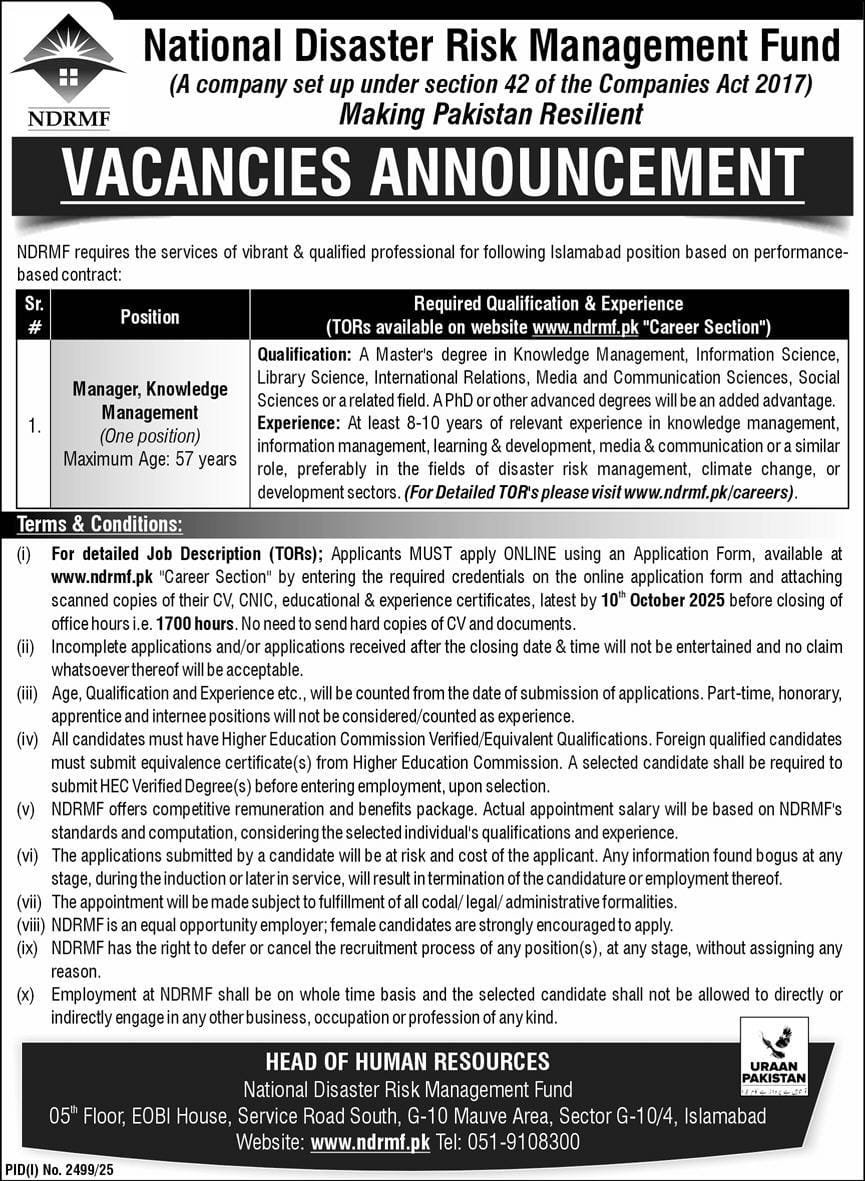 NDRMF Requires Manager Jobs 2025