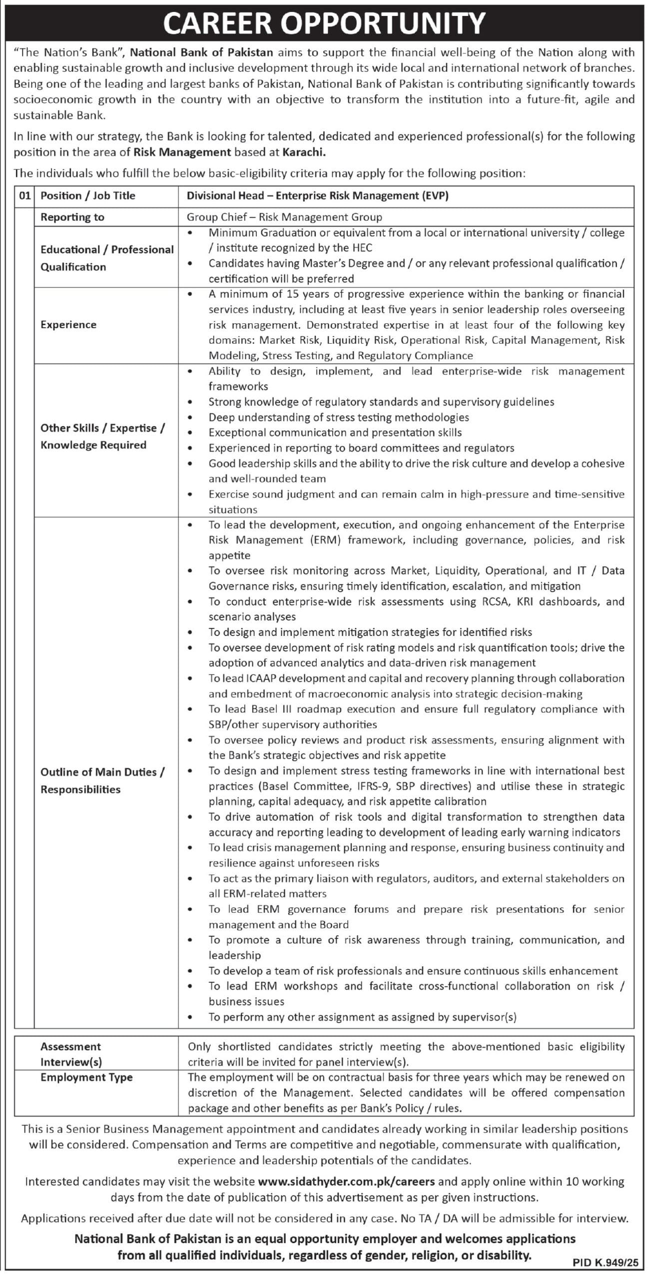 National Bank Of Pakistan NBP Jobs For Divisional Head scaled