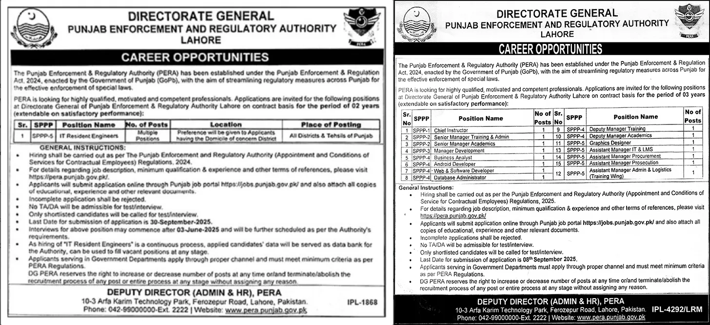 PERA Jobs 2025 Apply Online Now