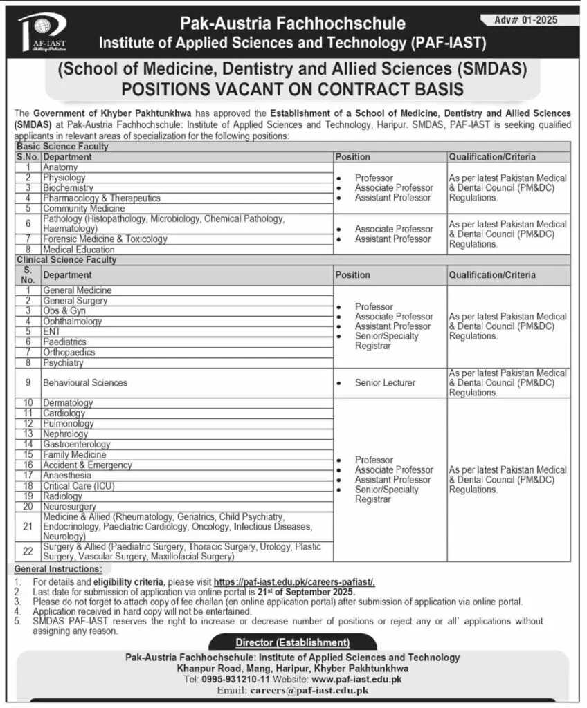 Pak-Austria Fachhochschule Institute of Applied Sciences and Technology Jobs