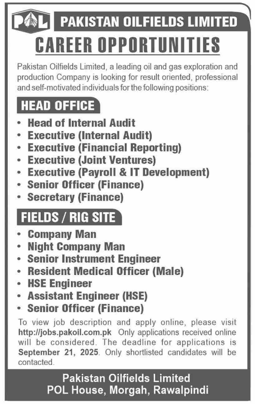 Pakistan Oilfields Jobs