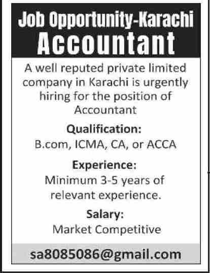 Private Limited Company Karachi Accounting Jobs